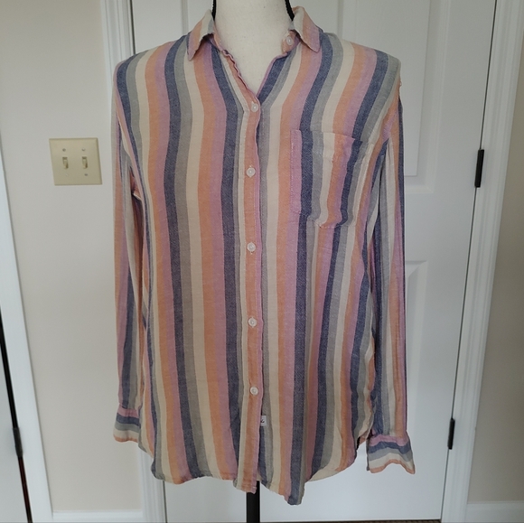 Rails Charli Mandalay Stripe Button Down Top Rayon Linen Blend XS - Picture 2 of 7